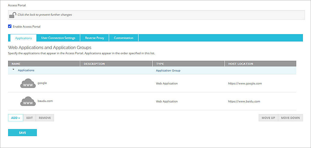 Screen shot of the enabling access portal